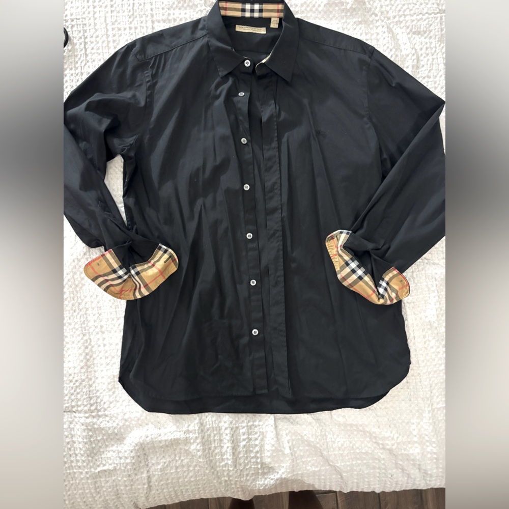 BURBERRY Black Men's Shirt with Plaid Accents
